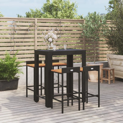 5-Tlg. Gartenbar-Set Poly Rattan & Massivholz Akazie