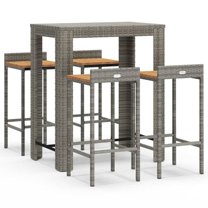 5-Tlg. Gartenbar-Set Poly Rattan & Massivholz Akazie