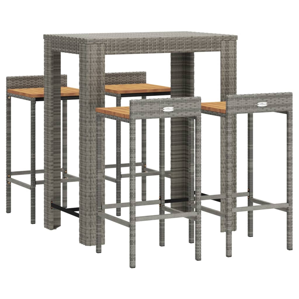 5-Tlg. Gartenbar-Set Poly Rattan & Massivholz Akazie