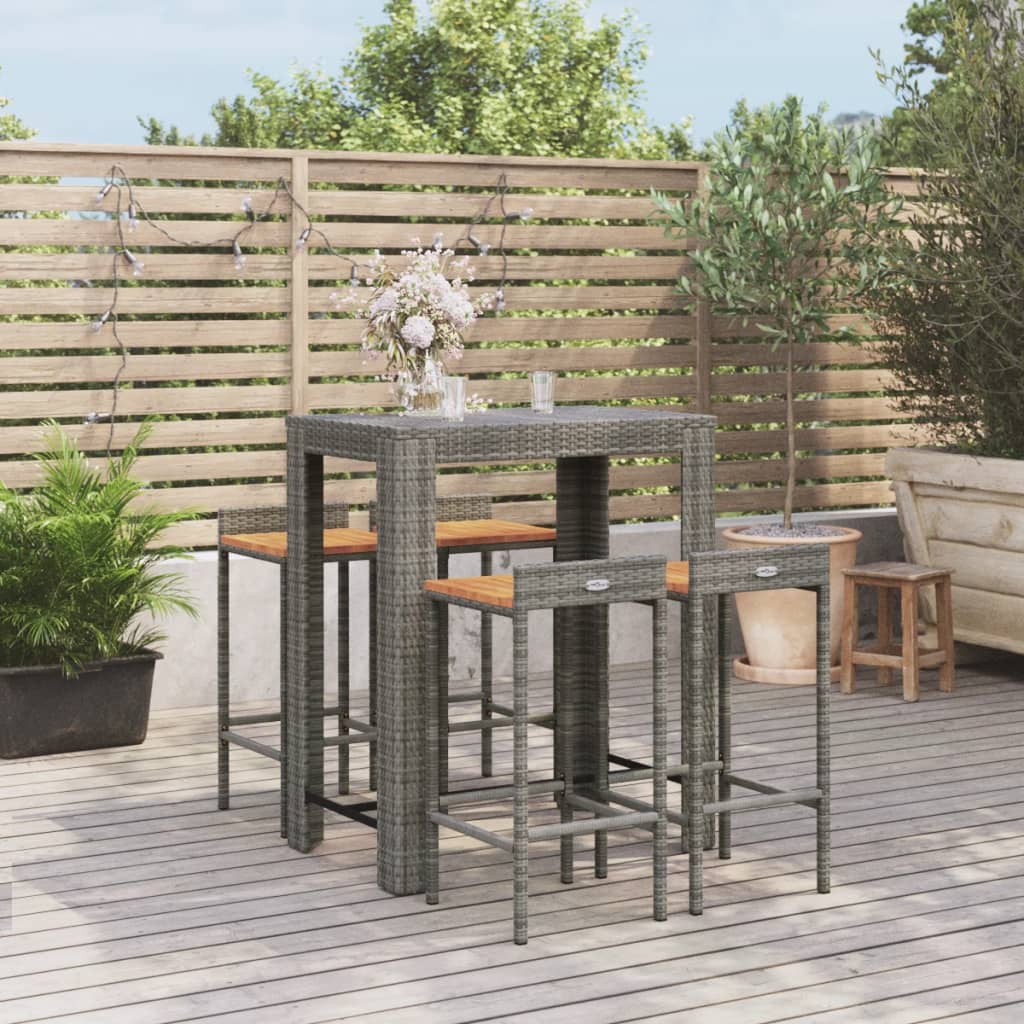 5-Tlg. Gartenbar-Set Poly Rattan & Massivholz Akazie
