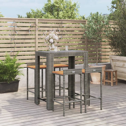 5-Tlg. Gartenbar-Set Poly Rattan & Massivholz Akazie