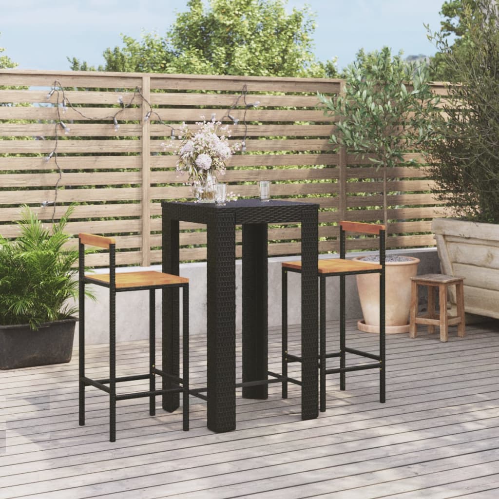 3-Tlg. Gartenbar-Set Poly Rattan & Massivholz Akazie