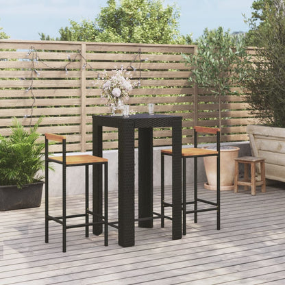 3-Tlg. Gartenbar-Set Poly Rattan & Massivholz Akazie
