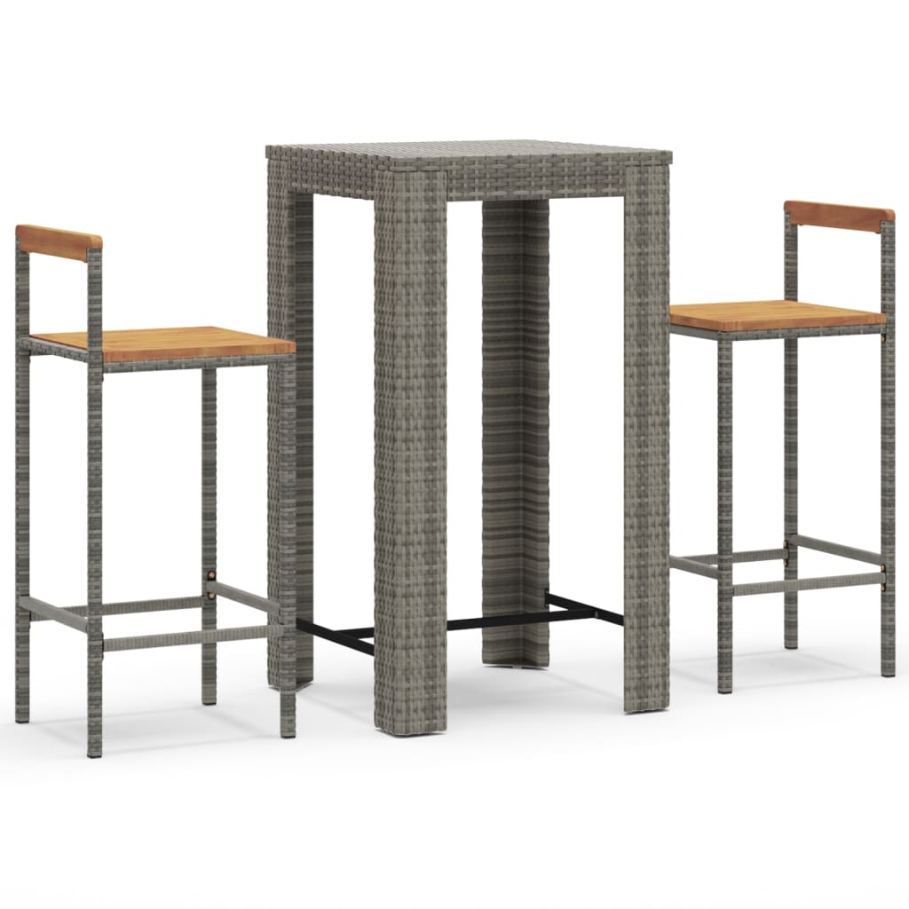 3-Tlg. Gartenbar-Set Poly Rattan & Massivholz Akazie