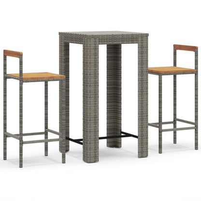 3-Tlg. Gartenbar-Set Poly Rattan & Massivholz Akazie