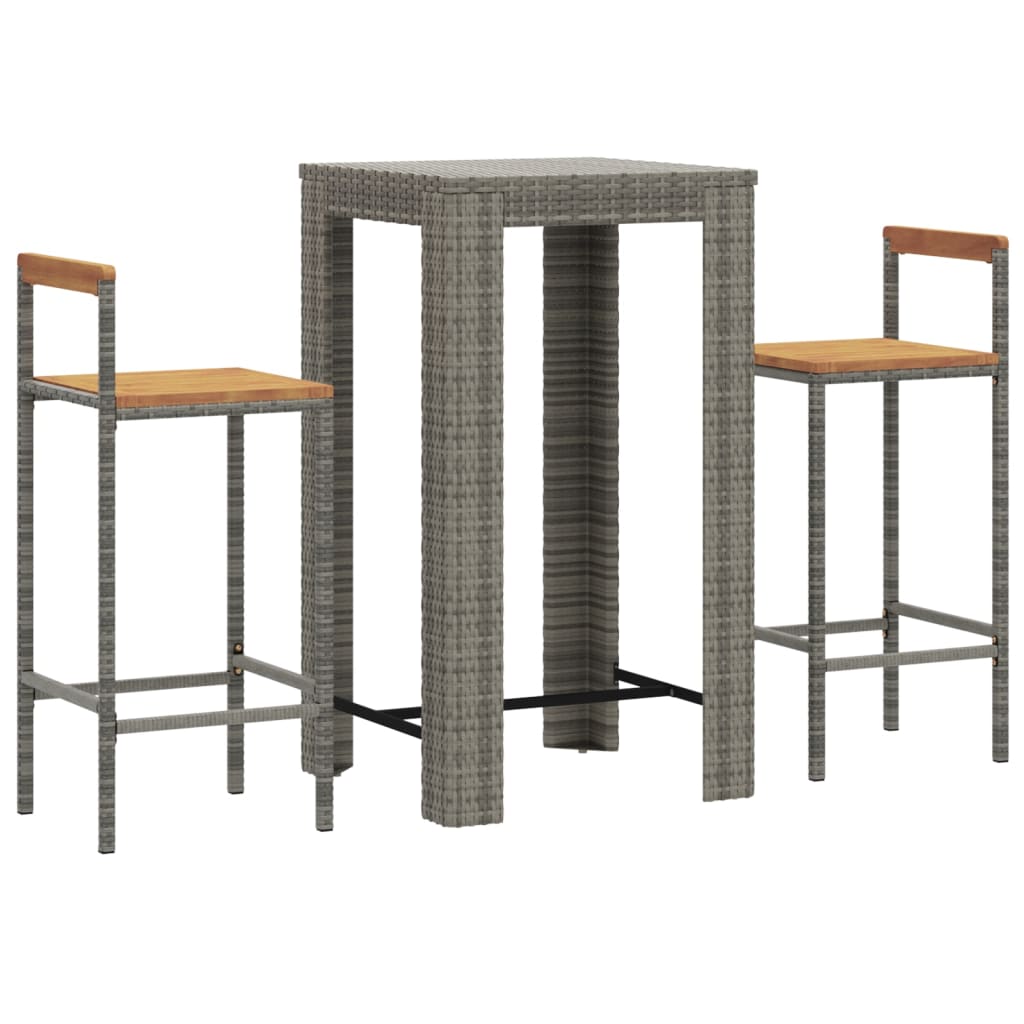 3-Tlg. Gartenbar-Set Poly Rattan & Massivholz Akazie