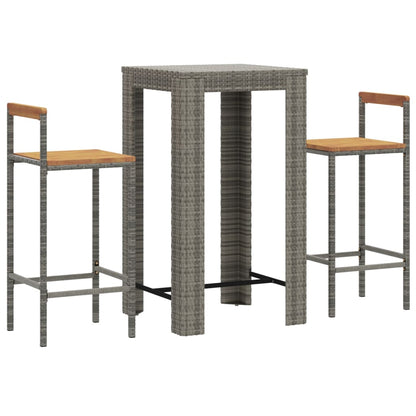 3-Tlg. Gartenbar-Set Poly Rattan & Massivholz Akazie