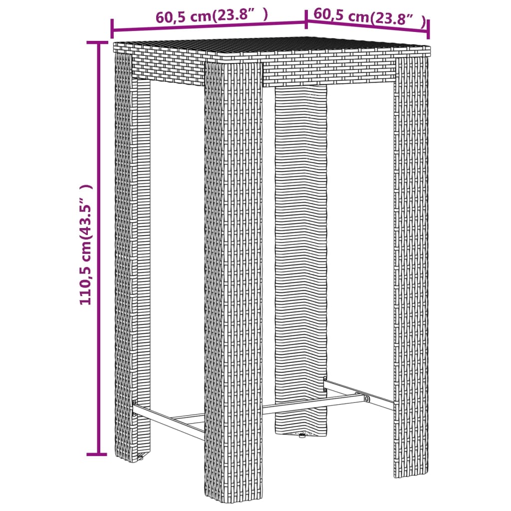 3-Tlg. Gartenbar-Set Poly Rattan & Massivholz Akazie