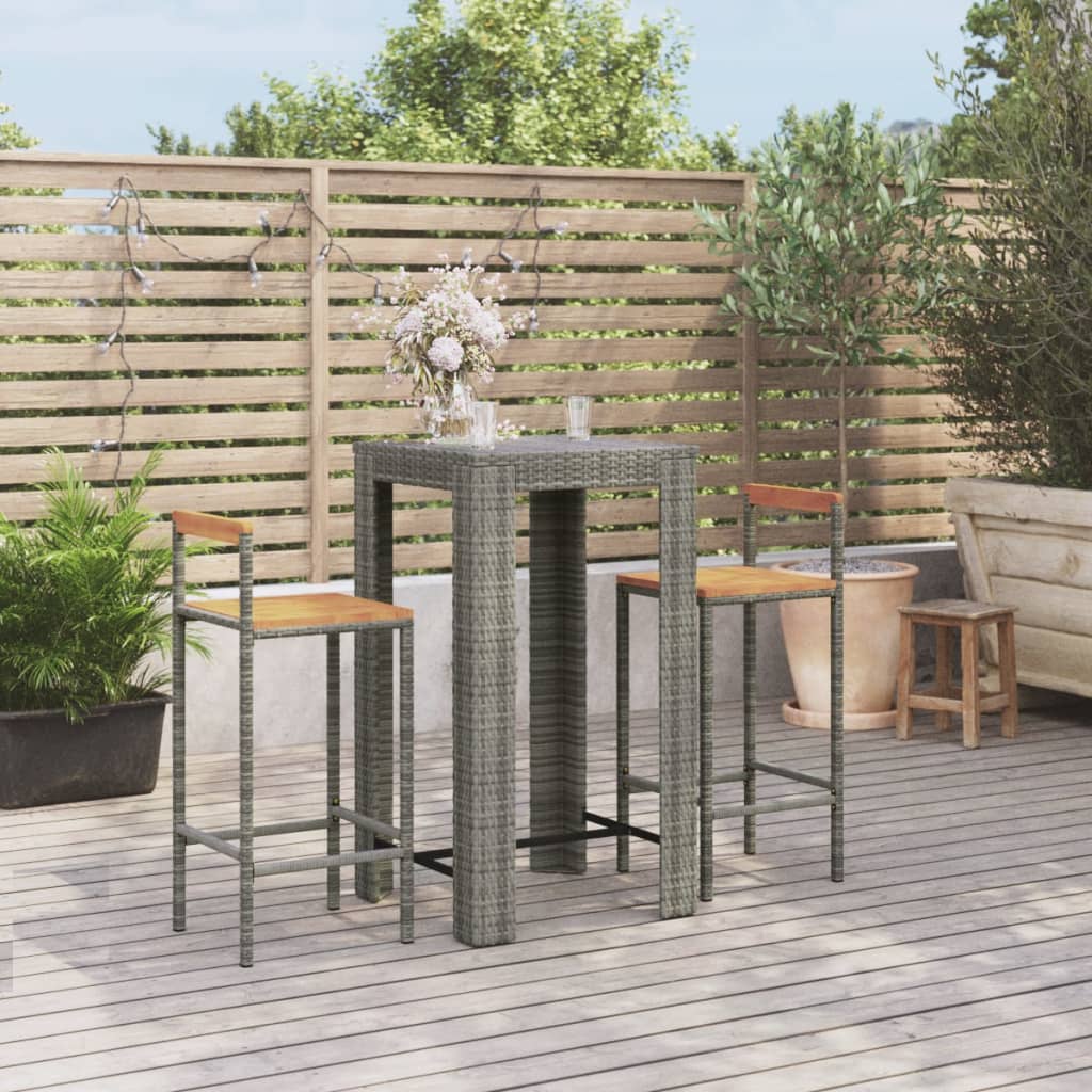 3-Tlg. Gartenbar-Set Poly Rattan & Massivholz Akazie