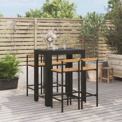 3-Tlg. Gartenbar-Set Poly Rattan & Massivholz Akazie