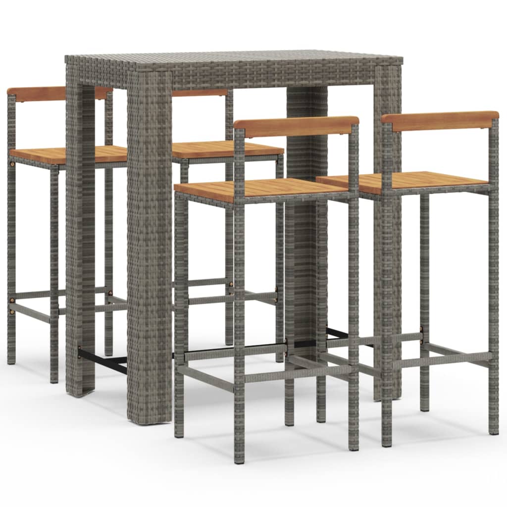 5-Tlg. Gartenbar-Set Poly Rattan & Massivholz Akazie