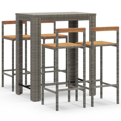 5-Tlg. Gartenbar-Set Poly Rattan & Massivholz Akazie