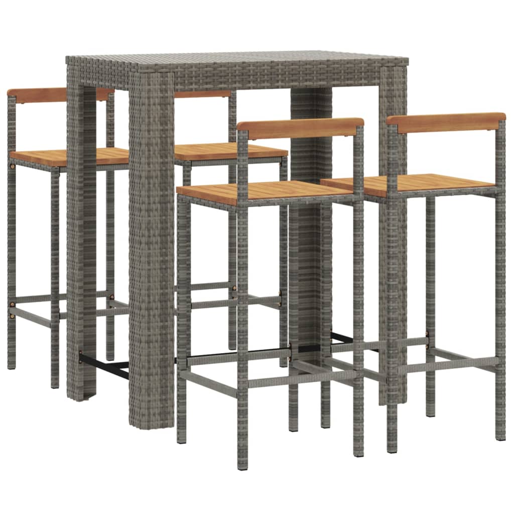 5-Tlg. Gartenbar-Set Poly Rattan & Massivholz Akazie