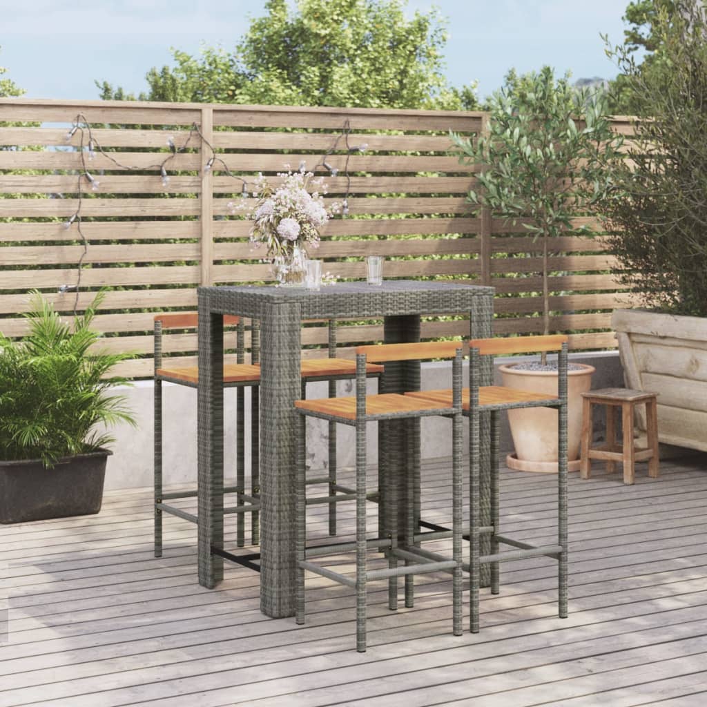 3-Tlg. Gartenbar-Set Poly Rattan & Massivholz Akazie