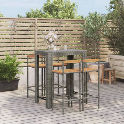 3-Tlg. Gartenbar-Set Poly Rattan & Massivholz Akazie
