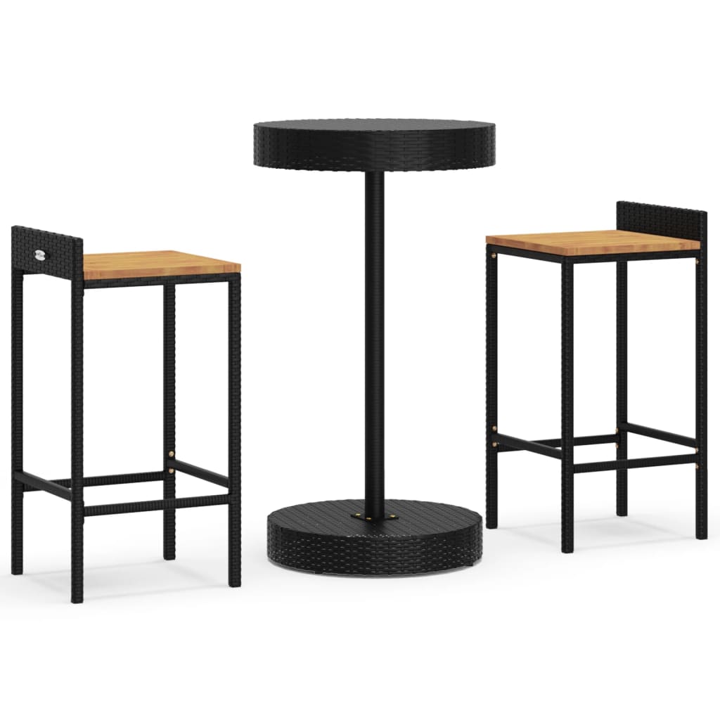 3-Tlg. Gartenbar-Set Poly Rattan & Massivholz Akazie