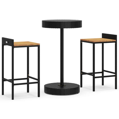 3-Tlg. Gartenbar-Set Poly Rattan & Massivholz Akazie