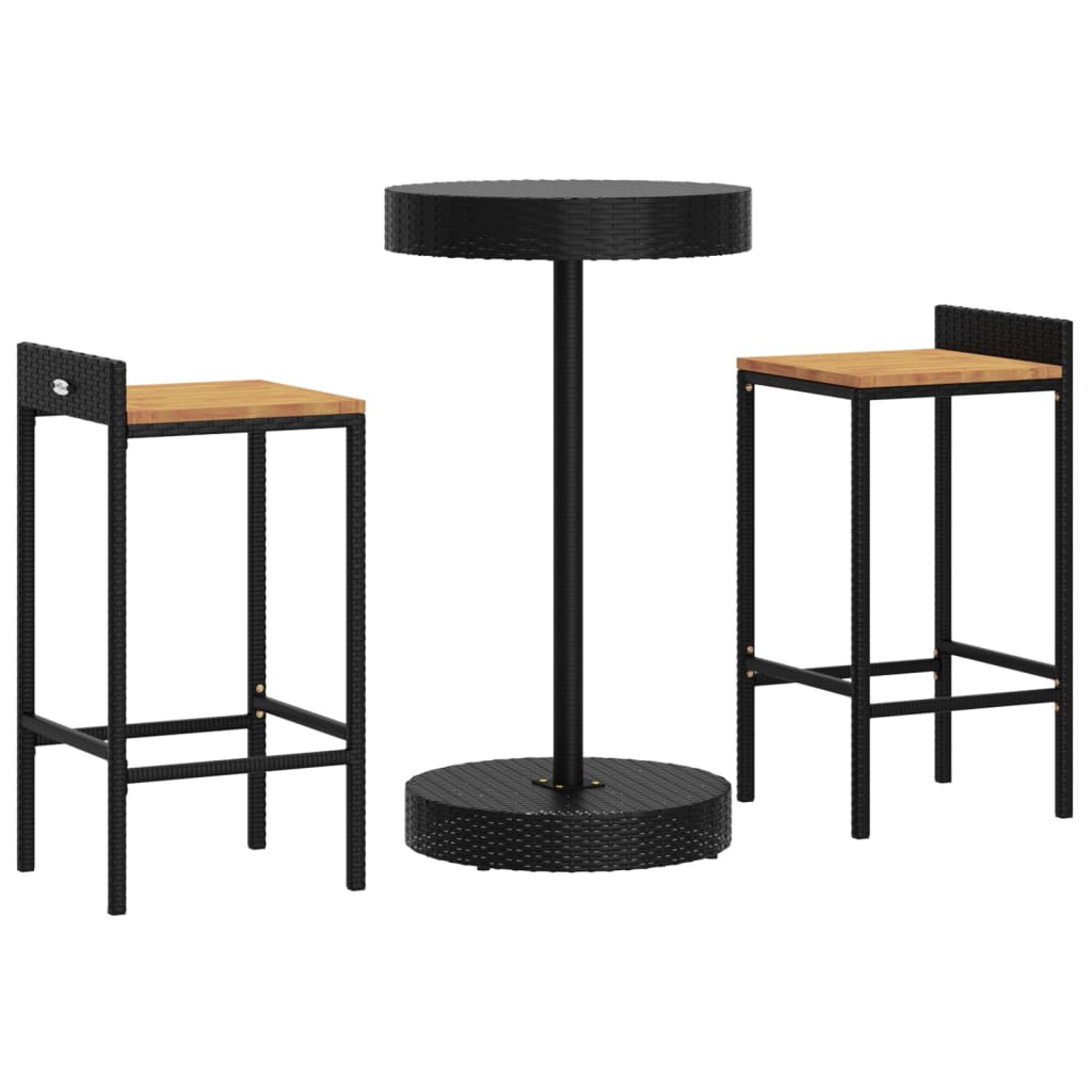 3-Tlg. Gartenbar-Set Poly Rattan & Massivholz Akazie