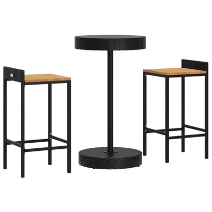 3-Tlg. Gartenbar-Set Poly Rattan & Massivholz Akazie