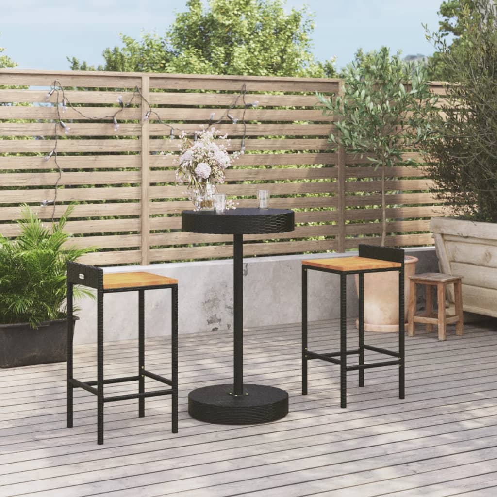 3-Tlg. Gartenbar-Set Poly Rattan & Massivholz Akazie