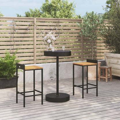 3-Tlg. Gartenbar-Set Poly Rattan & Massivholz Akazie