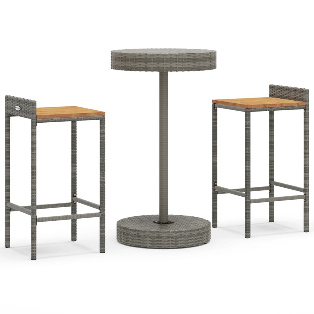 3-Tlg. Gartenbar-Set Poly Rattan & Massivholz Akazie