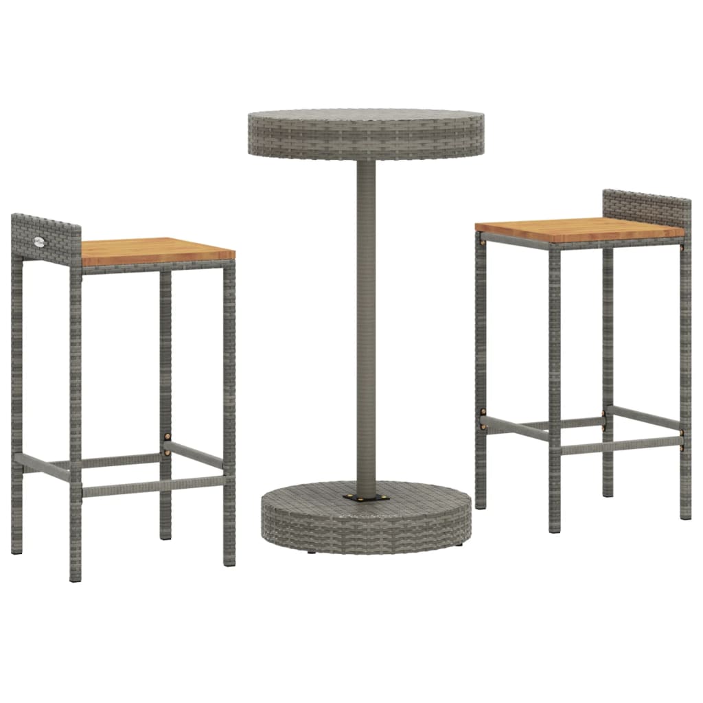 3-Tlg. Gartenbar-Set Poly Rattan & Massivholz Akazie