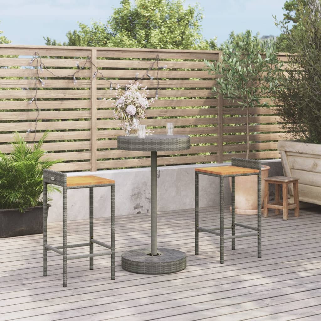 3-Tlg. Gartenbar-Set Poly Rattan & Massivholz Akazie