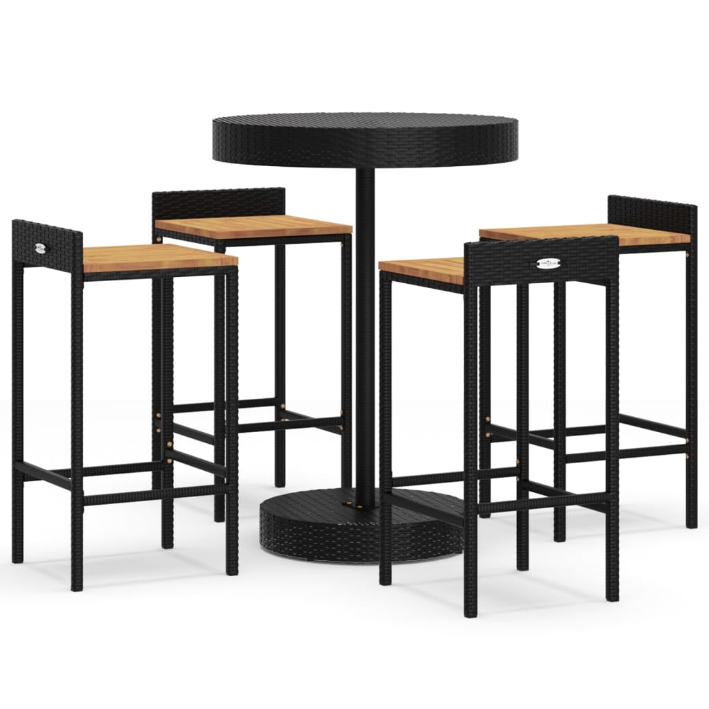 5-Tlg. Gartenbar-Set Poly Rattan & Massivholz Akazie