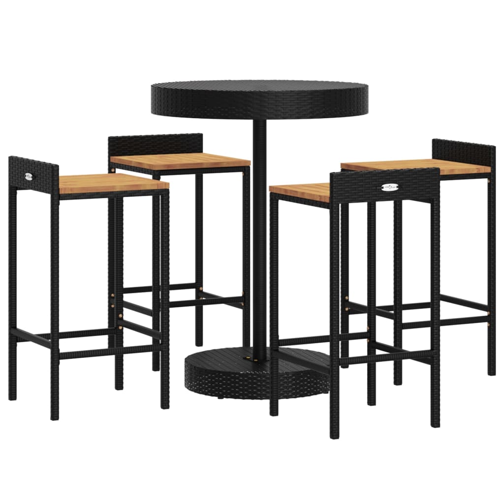 5-Tlg. Gartenbar-Set Poly Rattan & Massivholz Akazie
