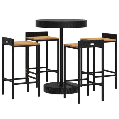 5-Tlg. Gartenbar-Set Poly Rattan & Massivholz Akazie