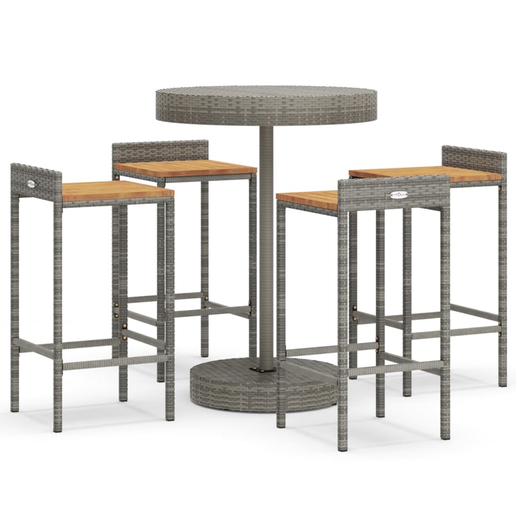 5-Tlg. Gartenbar-Set Poly Rattan & Massivholz Akazie