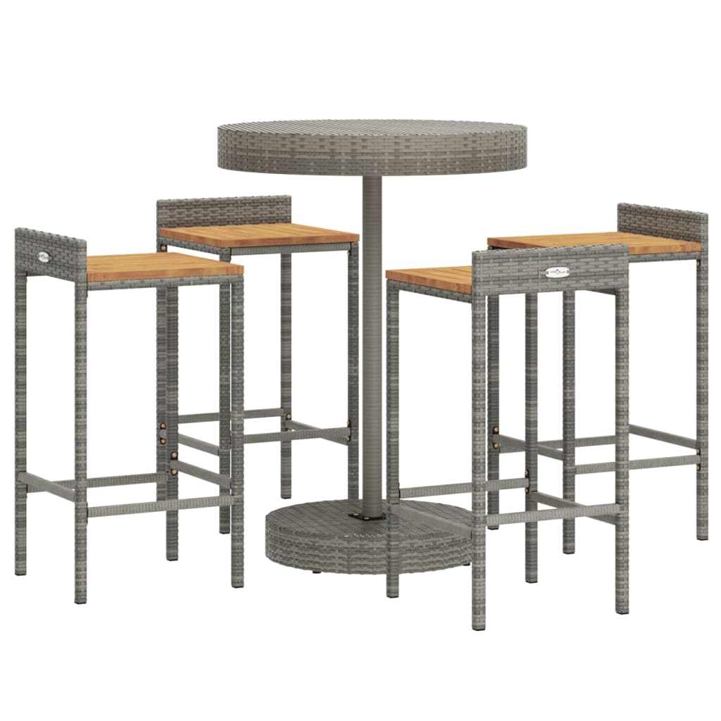 5-Tlg. Gartenbar-Set Poly Rattan & Massivholz Akazie