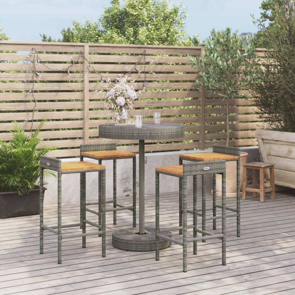 5-Tlg. Gartenbar-Set Poly Rattan & Massivholz Akazie