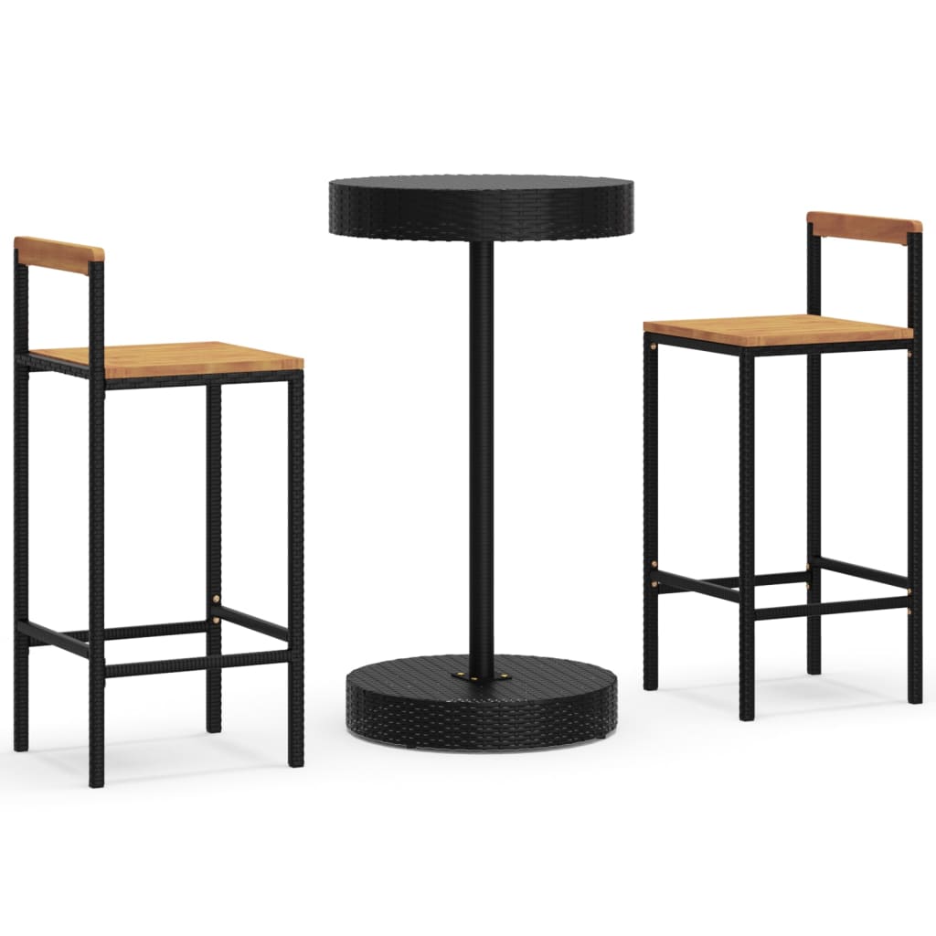 3-Tlg. Gartenbar-Set Poly Rattan & Massivholz Akazie
