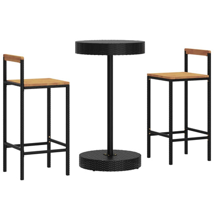 3-Tlg. Gartenbar-Set Poly Rattan & Massivholz Akazie