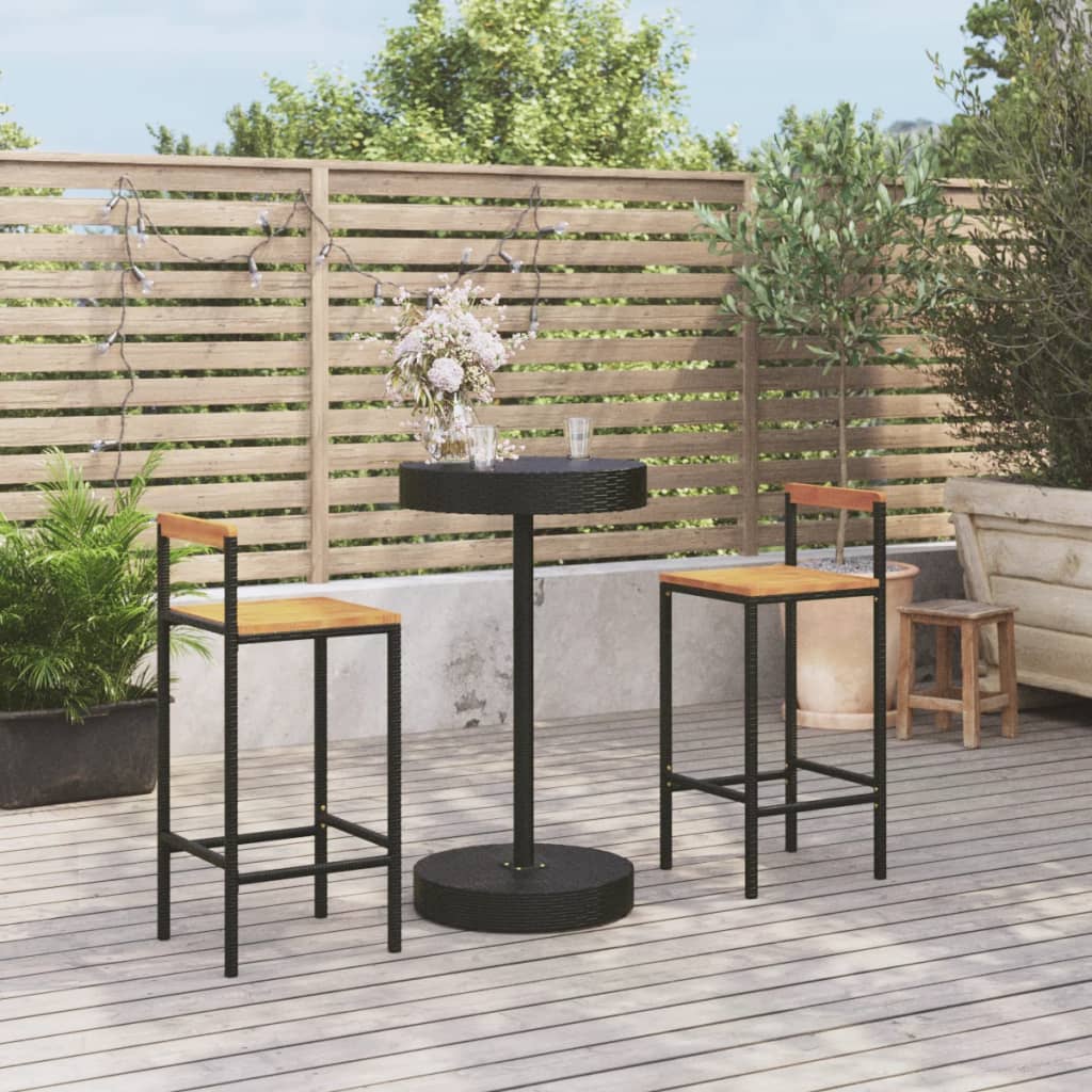 3-Tlg. Gartenbar-Set Poly Rattan & Massivholz Akazie