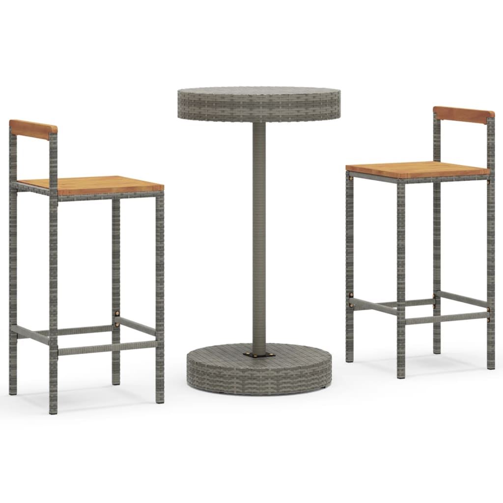 3-Tlg. Gartenbar-Set Poly Rattan & Massivholz Akazie