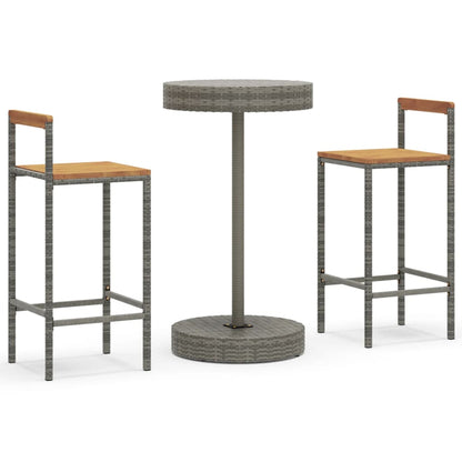 3-Tlg. Gartenbar-Set Poly Rattan & Massivholz Akazie