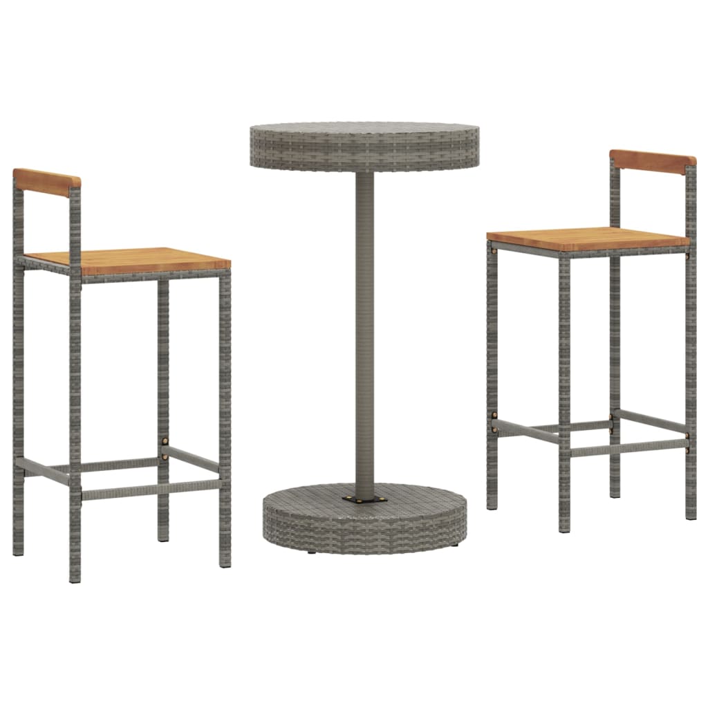 3-Tlg. Gartenbar-Set Poly Rattan & Massivholz Akazie
