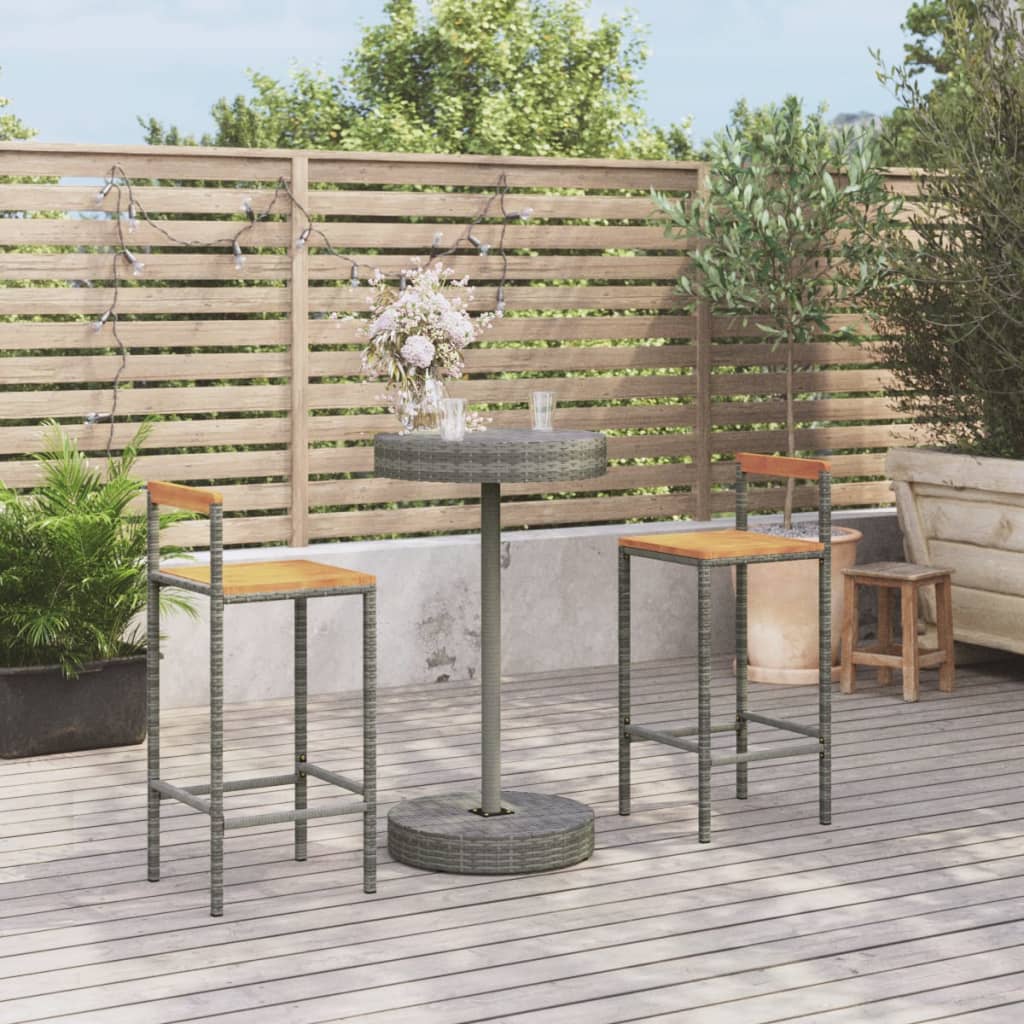 3-Tlg. Gartenbar-Set Poly Rattan & Massivholz Akazie