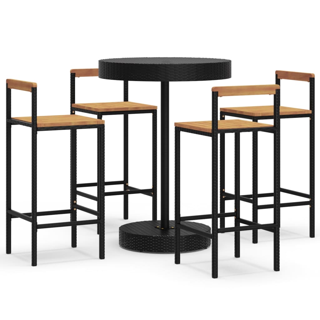 5-Tlg. Gartenbar-Set Poly Rattan & Massivholz Akazie