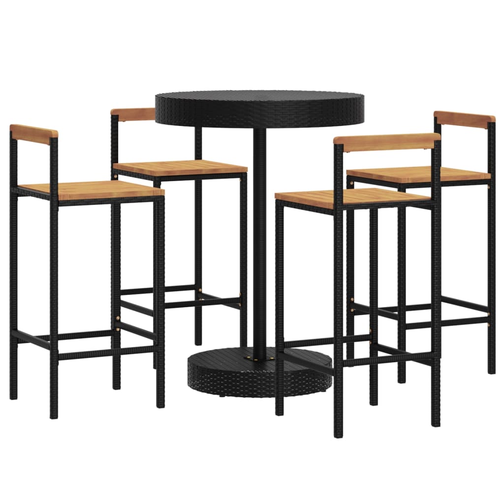 5-Tlg. Gartenbar-Set Poly Rattan & Massivholz Akazie
