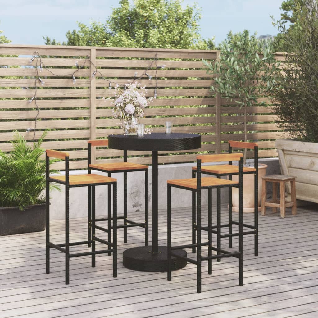 5-Tlg. Gartenbar-Set Poly Rattan & Massivholz Akazie