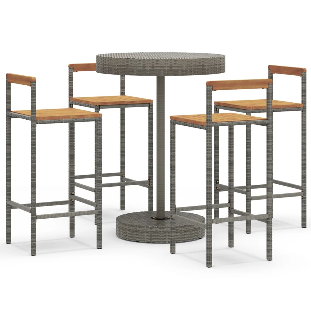 5-Tlg. Gartenbar-Set Poly Rattan & Massivholz Akazie