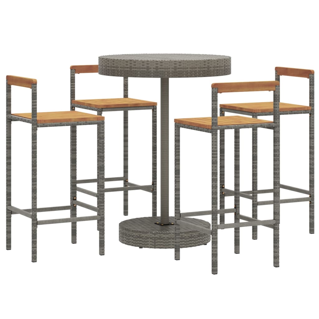 5-Tlg. Gartenbar-Set Poly Rattan & Massivholz Akazie