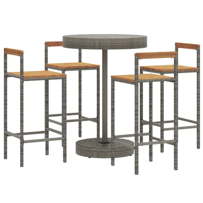 5-Tlg. Gartenbar-Set Poly Rattan & Massivholz Akazie