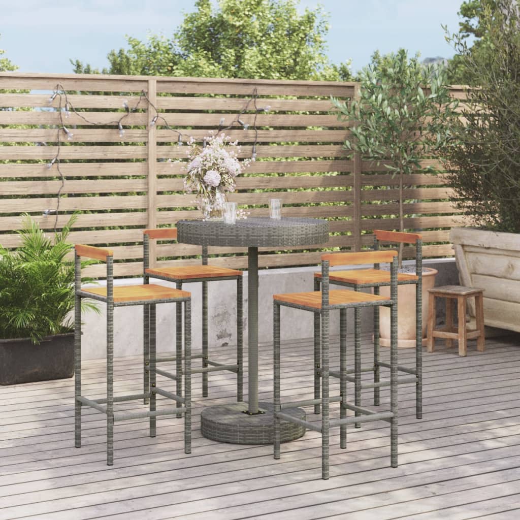 5-Tlg. Gartenbar-Set Poly Rattan & Massivholz Akazie