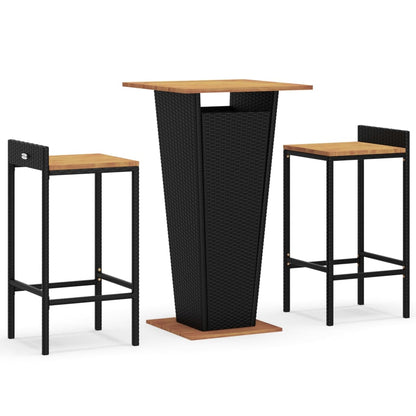 3-Tlg. Gartenbar-Set Poly Rattan & Massivholz Akazie