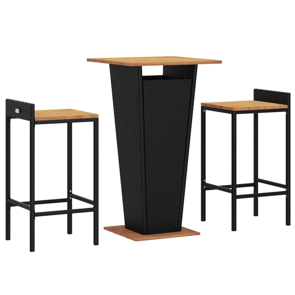 3-Tlg. Gartenbar-Set Poly Rattan & Massivholz Akazie